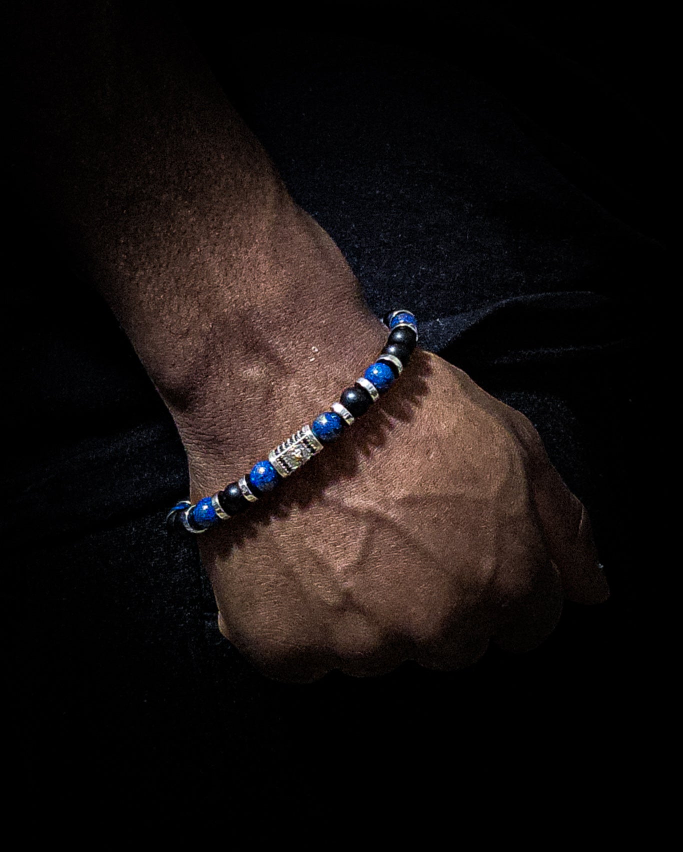 Lupis Lazuli and Matte Onyx Stretch Bracelet