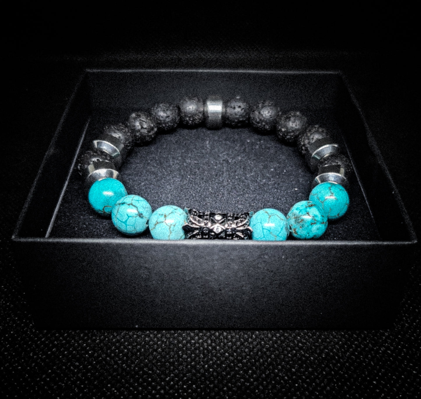 Men's 10mm Turquoise Lava Rock Stretch Bracelet