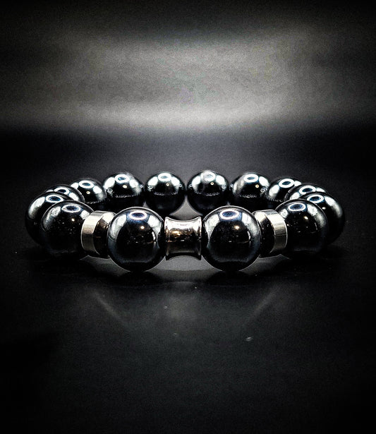 Men's 14mm Silver Hematite Stretch Bracelet