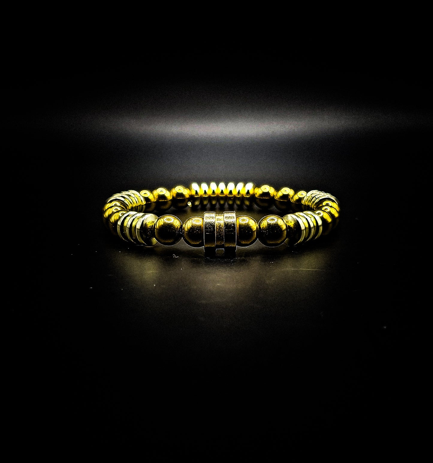 Men's Gold Plated Hematite Stretch Bracelet