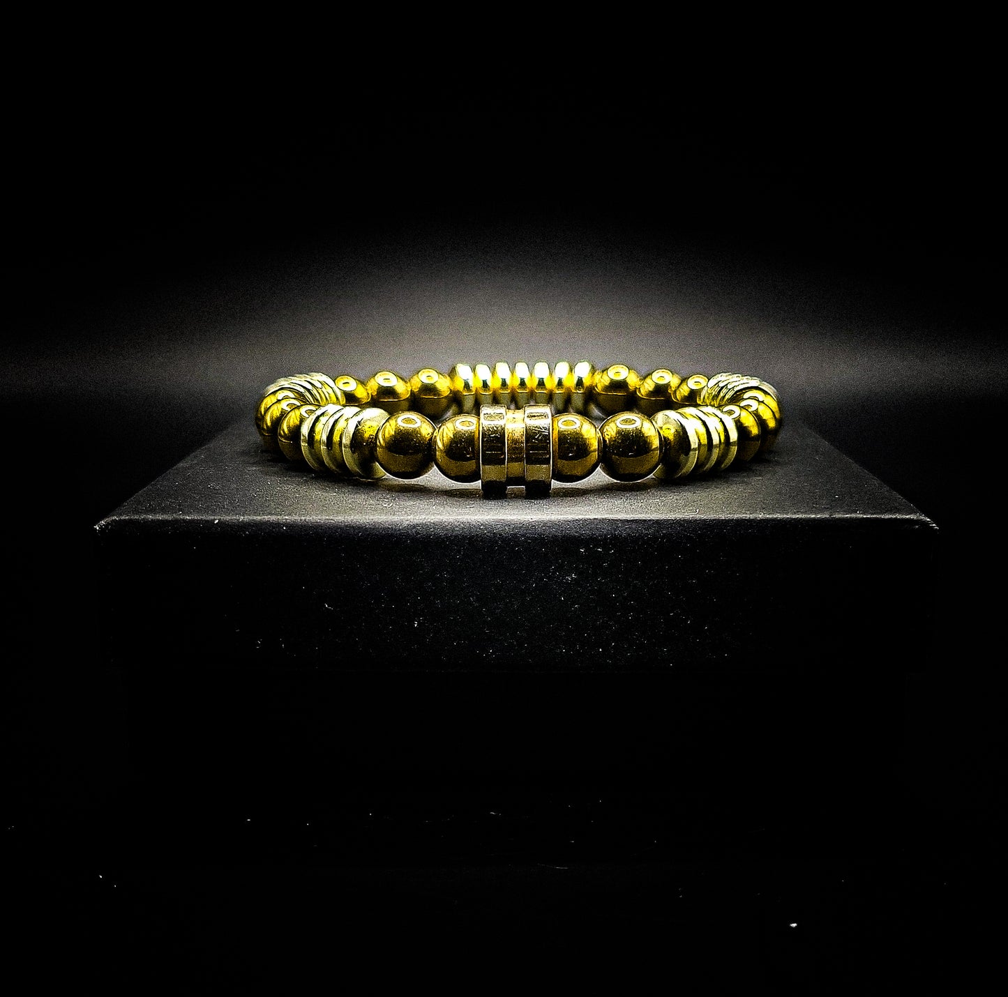 Men's Gold Plated Hematite Stretch Bracelet