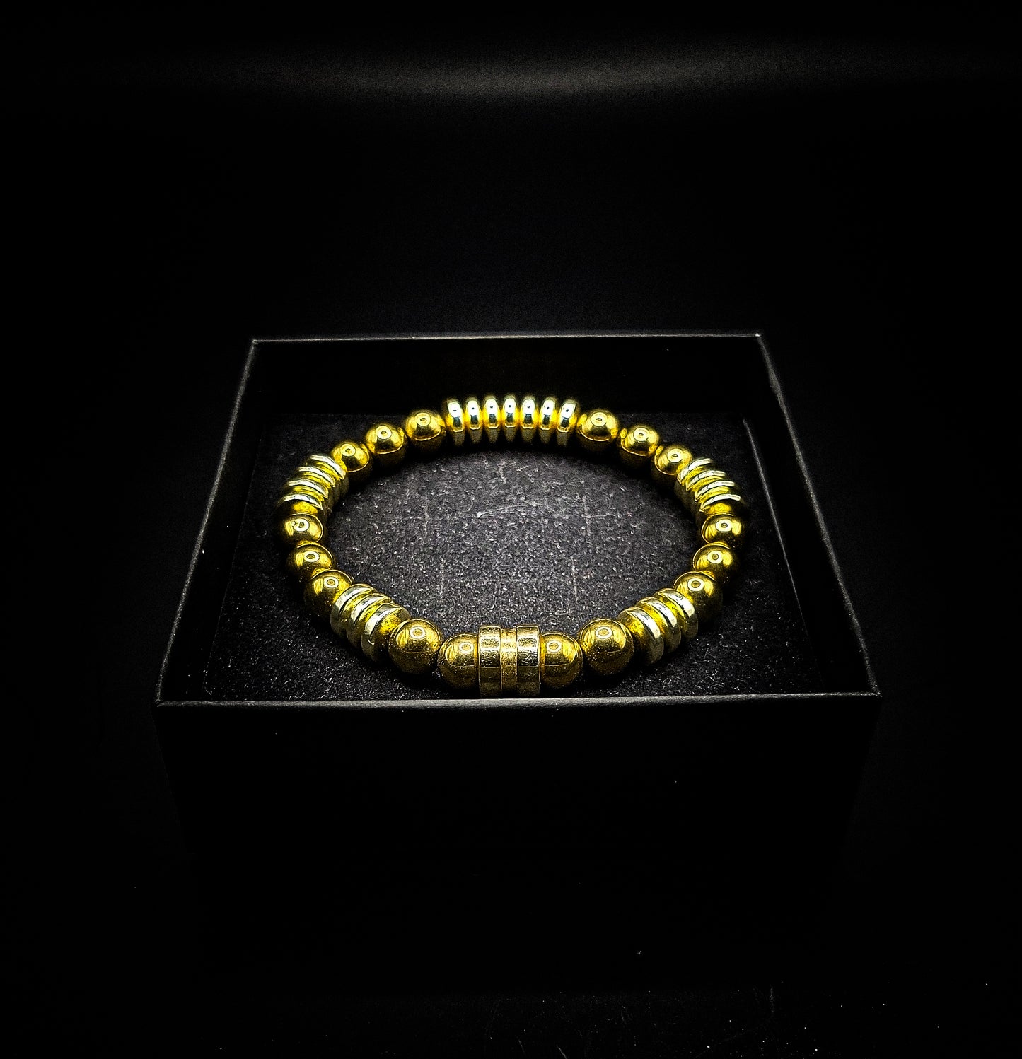 Men's Gold Plated Hematite Stretch Bracelet