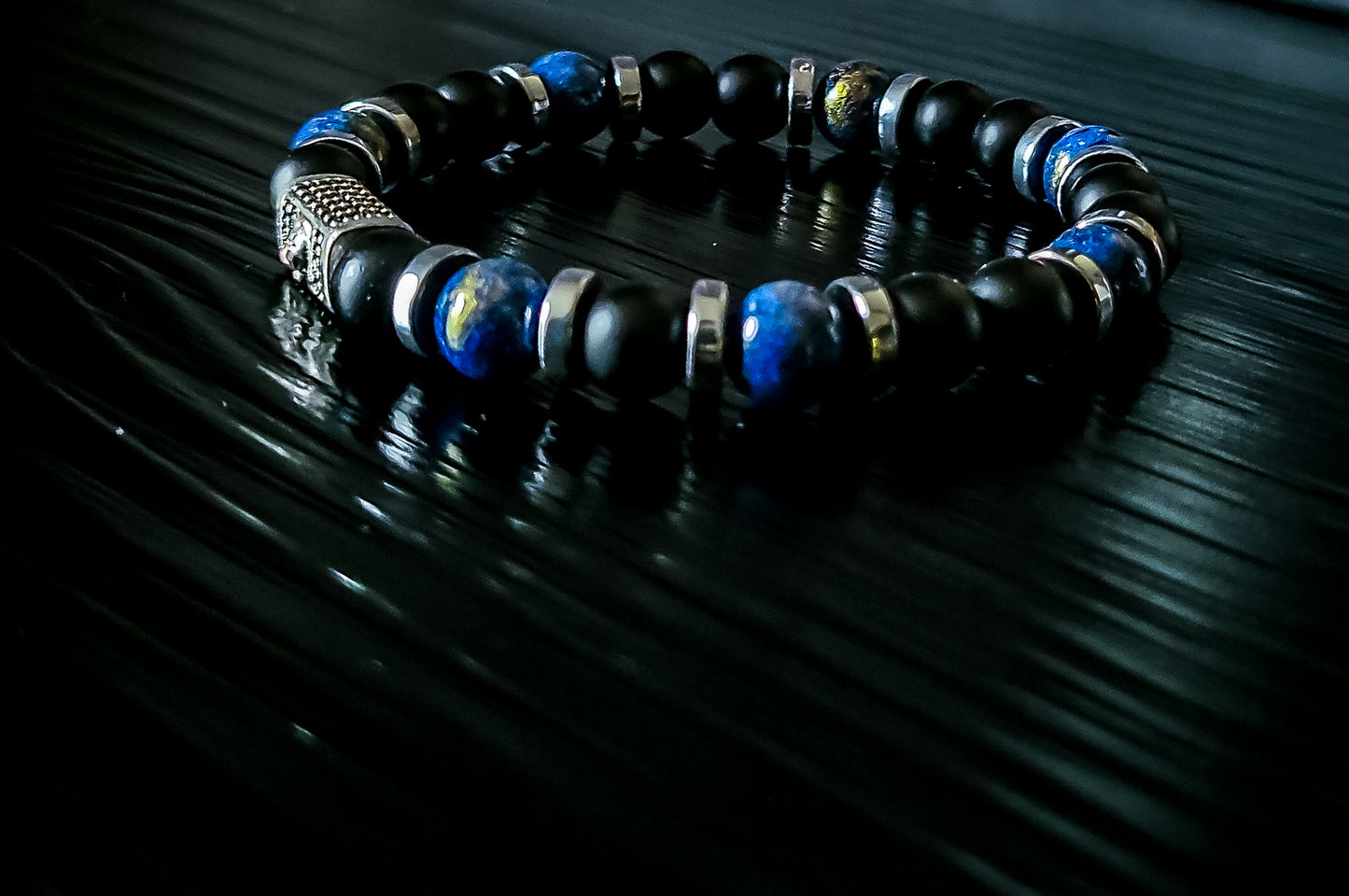 Lupis Lazuli and Matte Onyx Stretch Bracelet