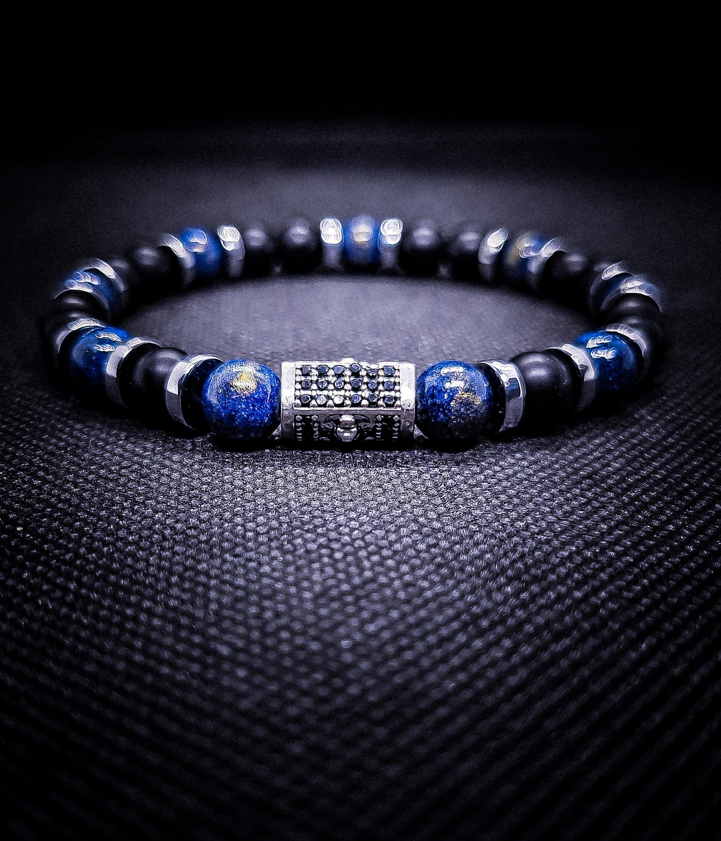 Lupis Lazuli and Matte Onyx Stretch Bracelet