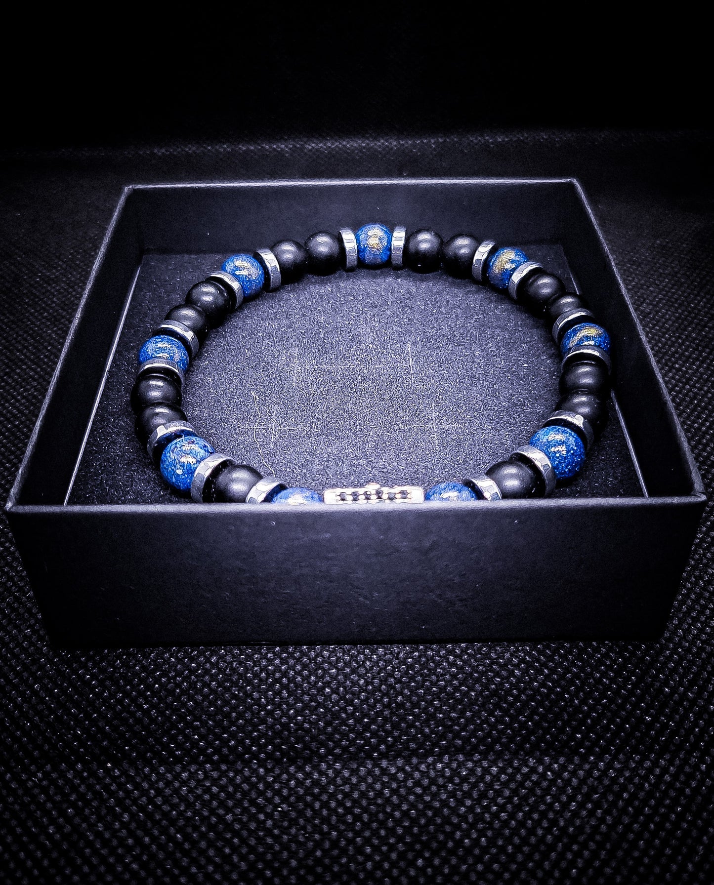 Lupis Lazuli and Matte Onyx Stretch Bracelet