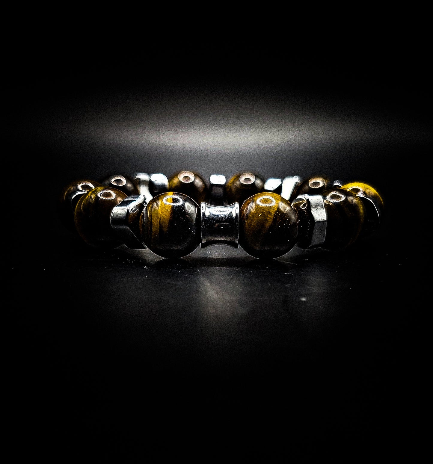 Men's 14mm Hematite Tiger Eye Stretch Business Bracelet