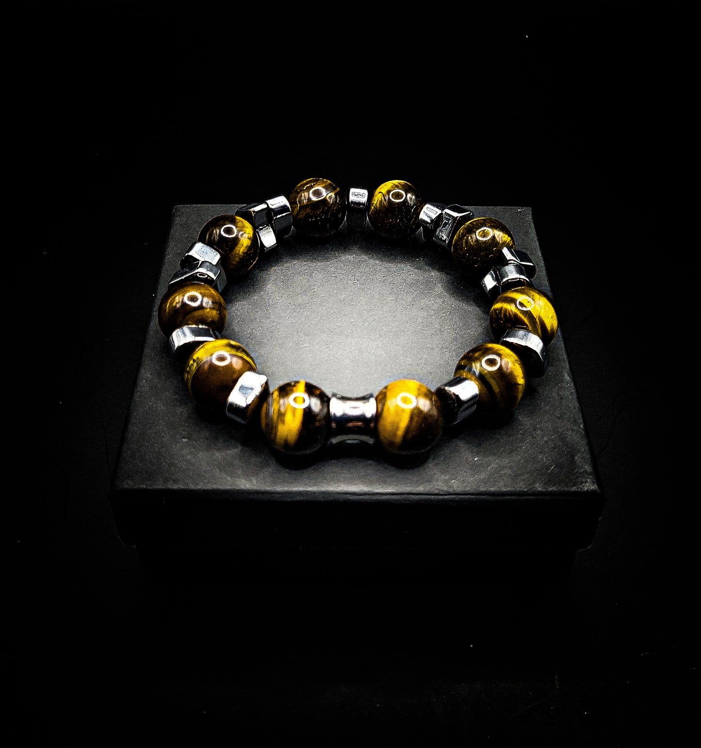 Men's 14mm Hematite Tiger Eye Stretch Business Bracelet