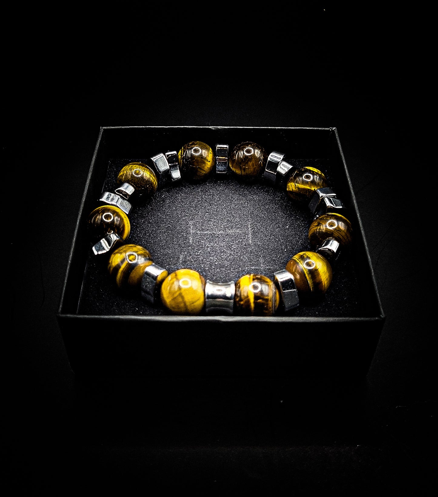 Men's 14mm Hematite Tiger Eye Stretch Business Bracelet