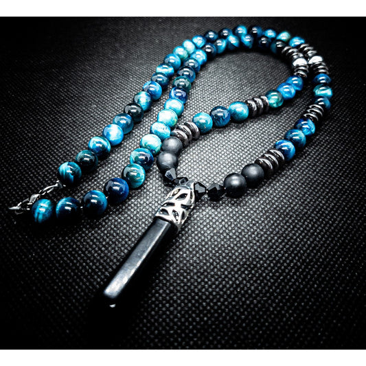 Blue Tiger Eye Clasps Necklace(Matte Onyx, Hematite)